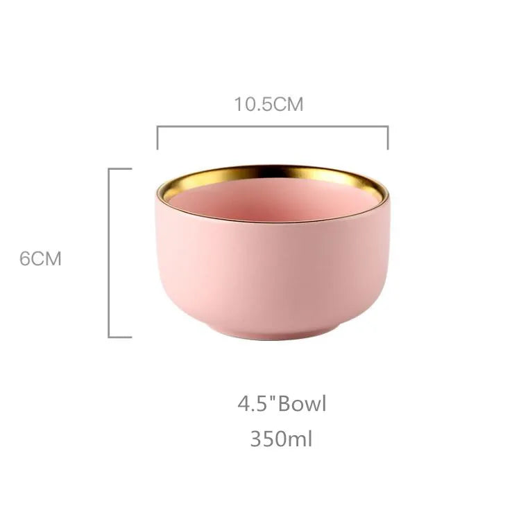 Gilt Rim Pink Porcelain Dinner Plate Set Kitchen Plate Ceramic Tableware Food Dishes Rice Salad Noodles Bowl Mug Cutlery Set 1pc